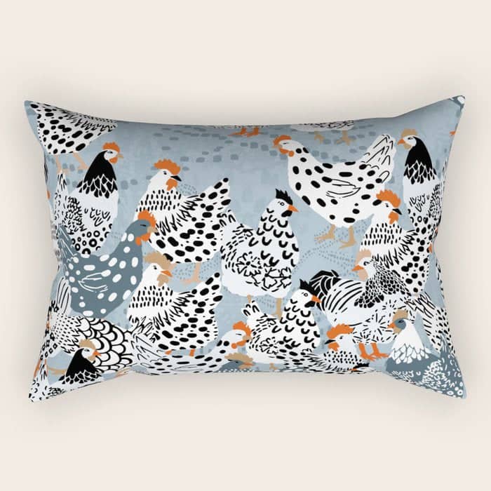 Favorite Chickens Blue Rectangular Pillow