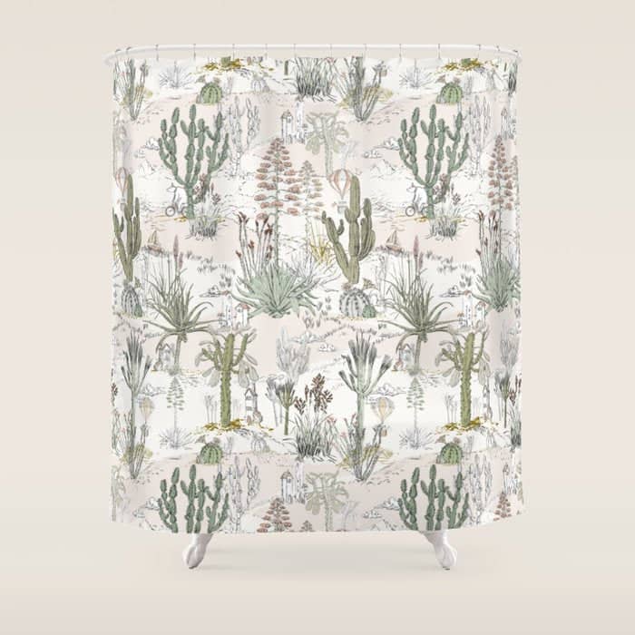 Whimsical Cactus Landscape Airy Shower Curtain