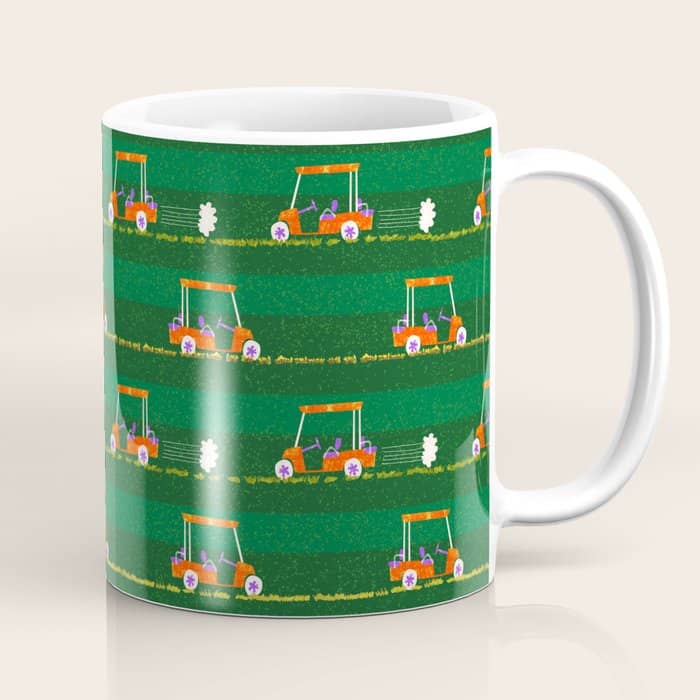 Retro Golf Cart Rides In Emerald Green & Orange Coffee Mug