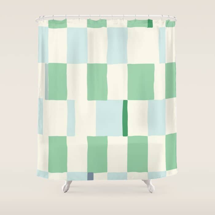 Summer Check Handdrawn Mint Shower Curtain