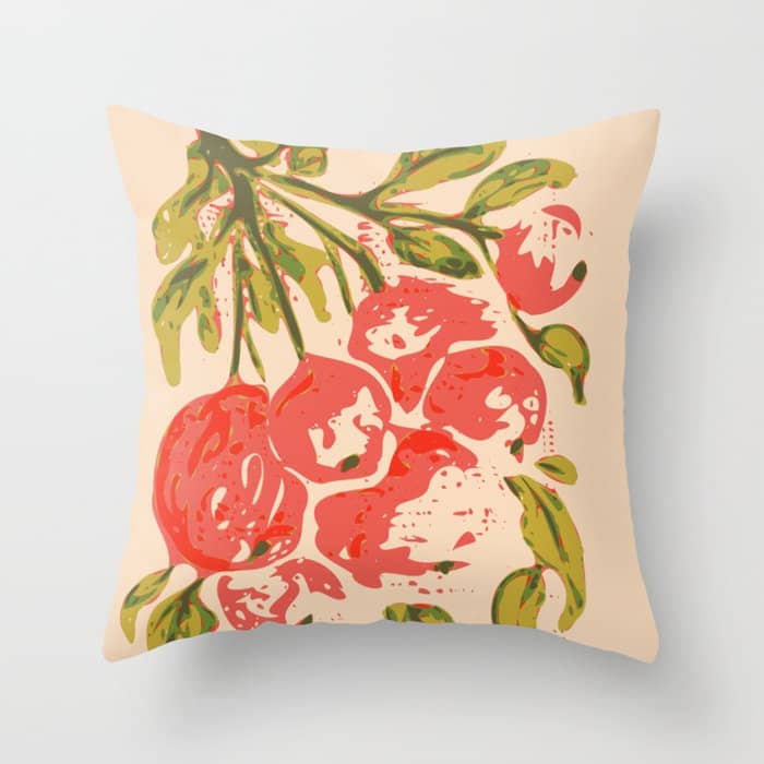 Coral Berries: Fall Florals No.19 Throw Pillow