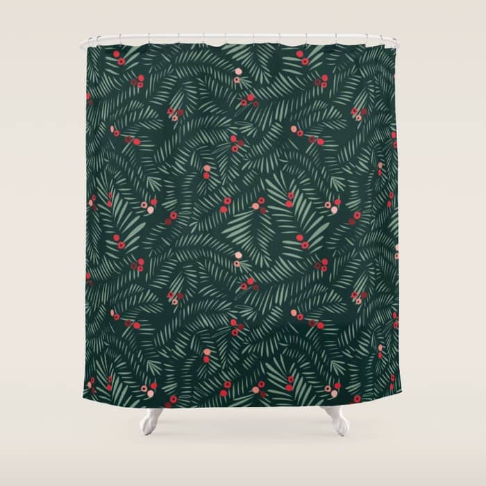 Winter Christmas Time Green Fir Branches Shower Curtain