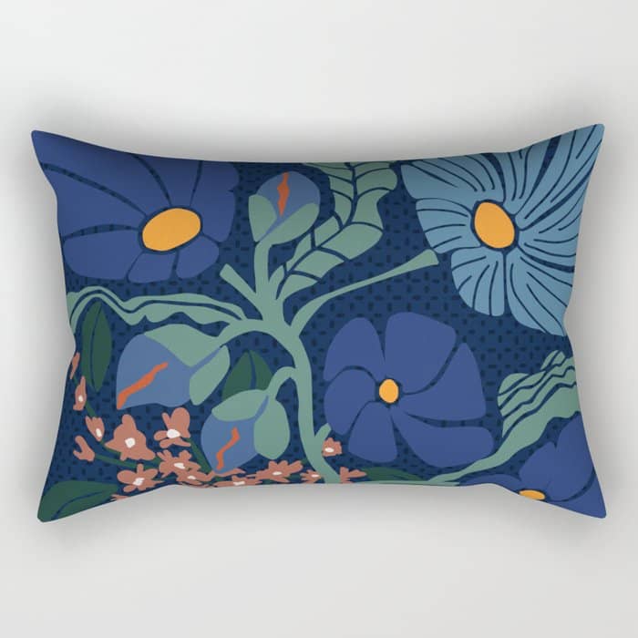 Klimt Flower Dark Blue Rectangular Pillow