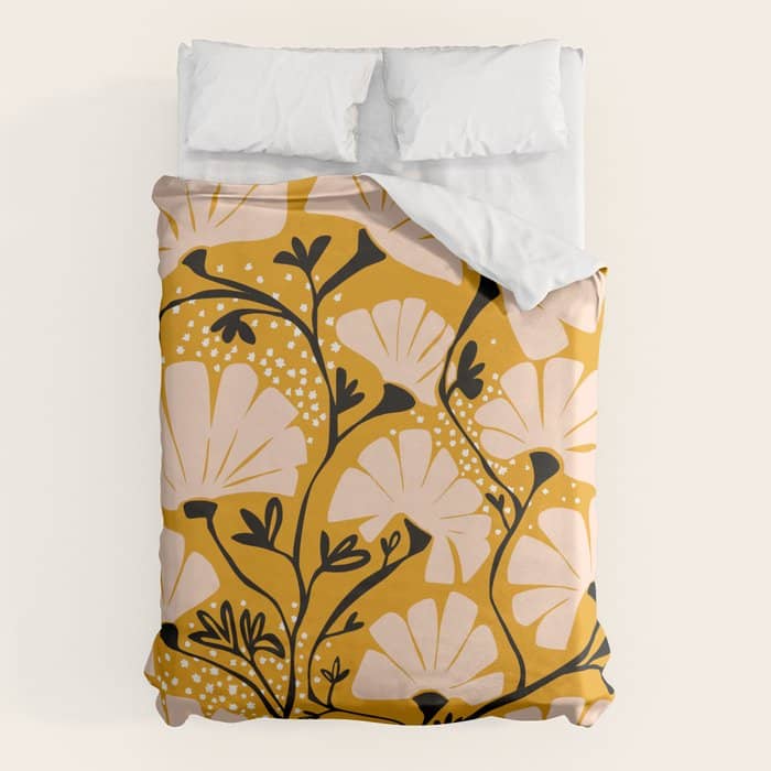 Ever Blooming Good Vibes Mustard Yellow Duvet Cover