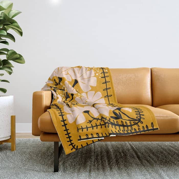 Ever Blooming Good Vibes Mustard Yellow Throw Blanket