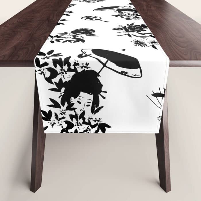 Black And White Oriental Pattern Table Runner