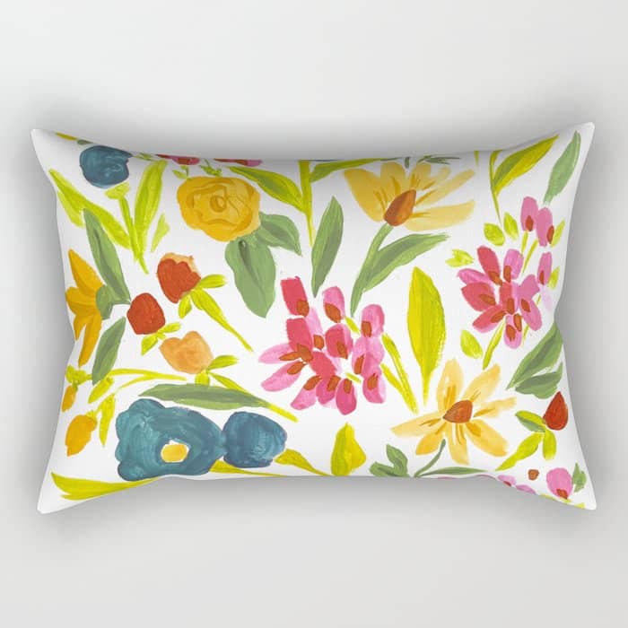 Artsy Colorful Wildflowers Rectangular Pillow