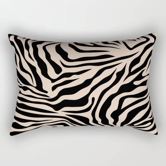 Zebra Print Zebra Stripes Wild Animal Print Zebra Pattern Modern Black And Beige Tan Light Brown Rectangular Pillow