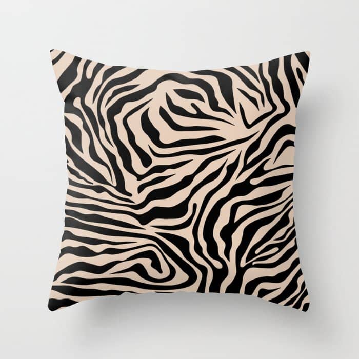 Zebra Print Zebra Stripes Wild Animal Print Zebra Pattern Modern Black And Beige Tan Light Brown Throw Pillow