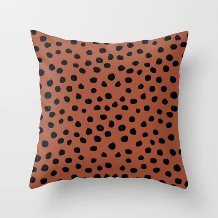 Leopard Print Rust Animal Print Brushstroke Polka Dots Dalmatian Cheetah Spots Boho Decor Minimal Throw Pillow