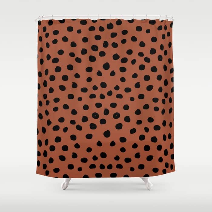 Leopard Print Rust Animal Print Brushstroke Polka Dots Dalmatian Cheetah Spots Boho Decor Minimal Shower Curtain