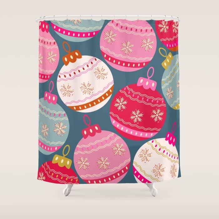 Retro Christmas Baubles Colorful Decorations Shower Curtain