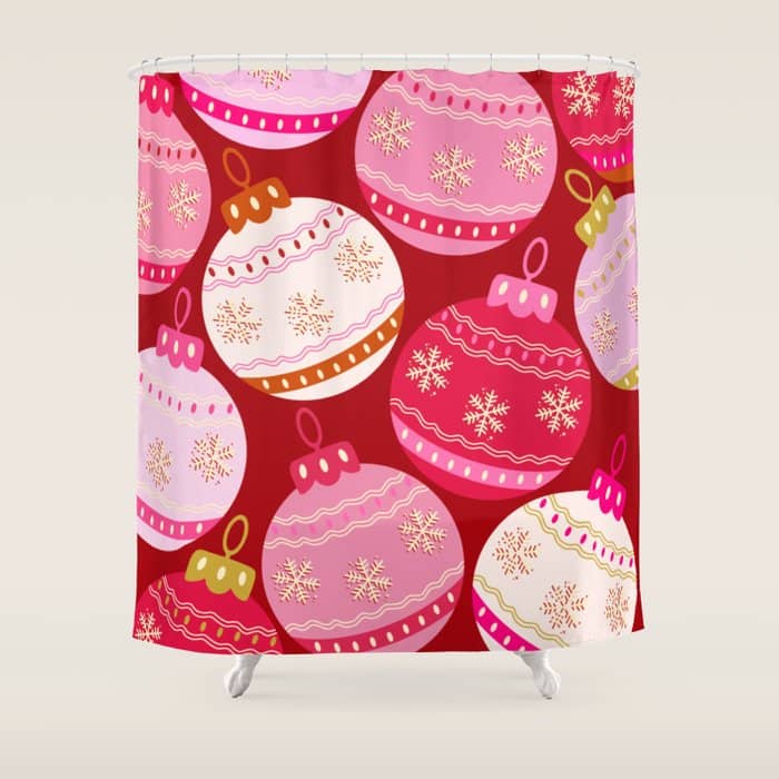 Pink Christmas Decorations Retro Baubles Shower Curtain