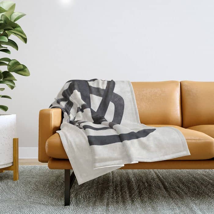 Mid Century Modern Minimalist Abstract Art Brush Strokes Black & White Ink Art Spiral Circles Throw Blanket