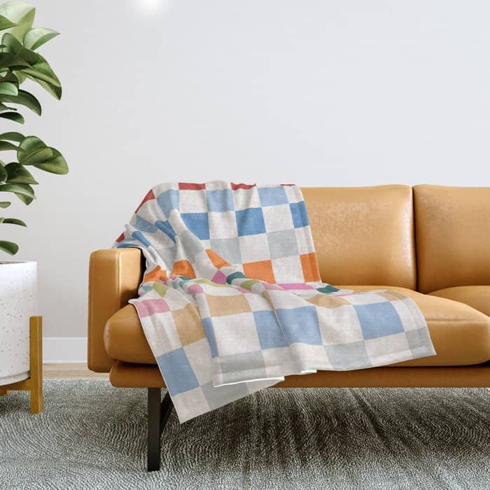 Checkered Retro Colorful Check Pattern Throw Blanket