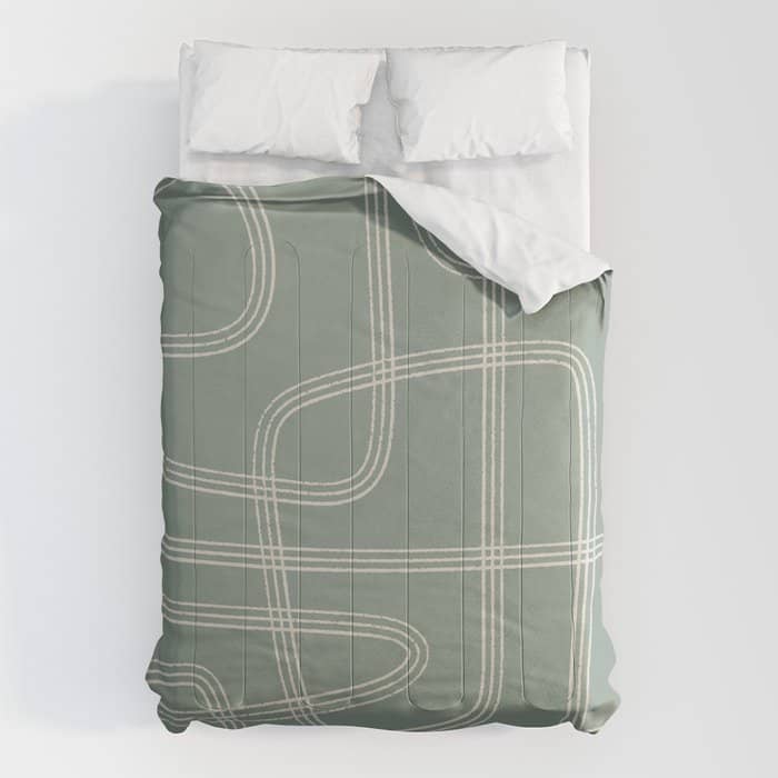 Modern Sage Green Abstract Scribble Comforter