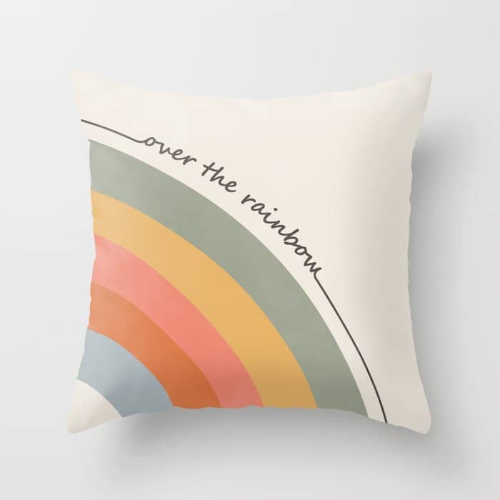 Retro Boho Rainbow With Quote Throw Pillow