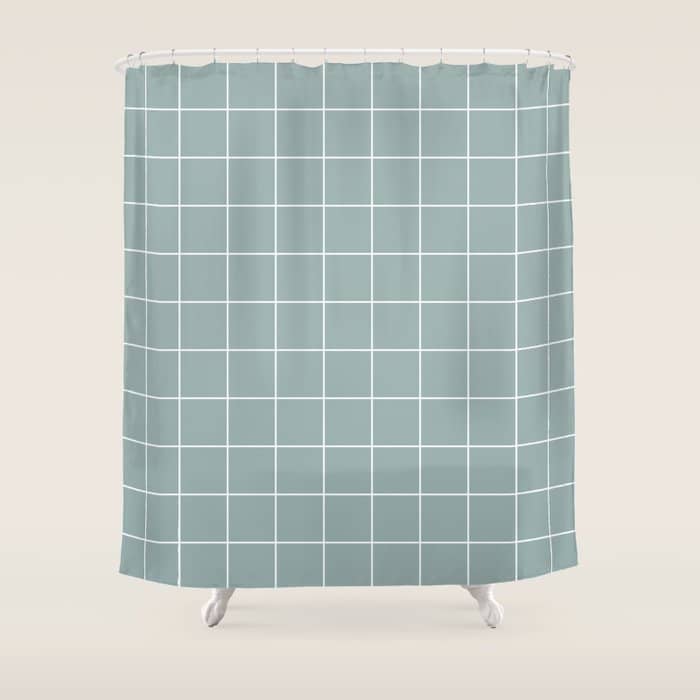 Sage Green Retro Grid Pattern Shower Curtain