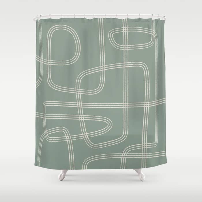 Modern Sage Green Abstract Scribble Shower Curtain