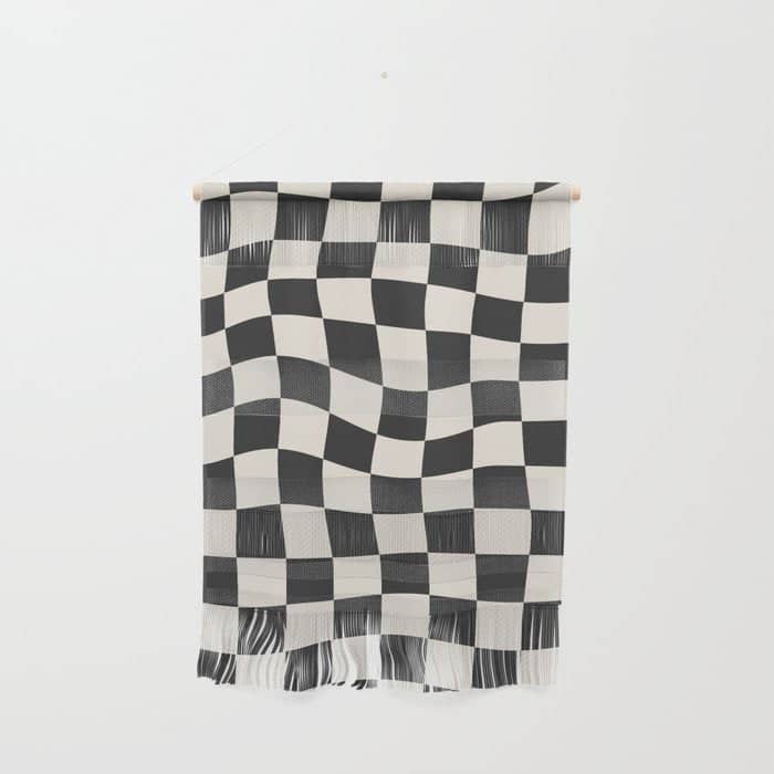 Black And White Wavy Checkered Pattern Wall Hanging