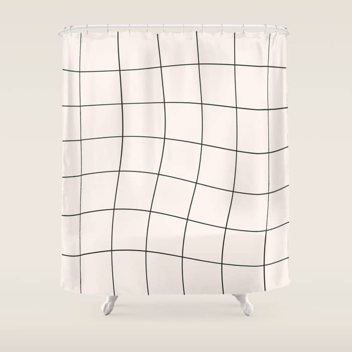 Retro Warped Grid Black And White Shower Curtain