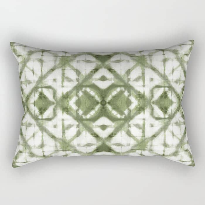 Shibori Olive Diamond Tie Dye Patetrn Rectangular Pillow