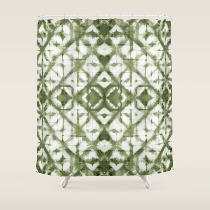 Shibori Olive Diamond Tie Dye Patetrn Shower Curtain