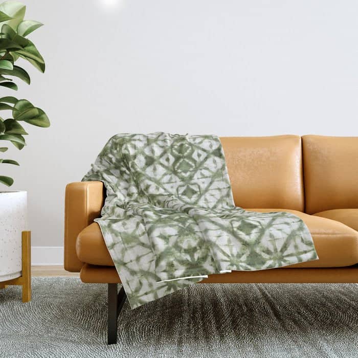 Shibori Olive Diamond Tie Dye Patetrn Throw Blanket