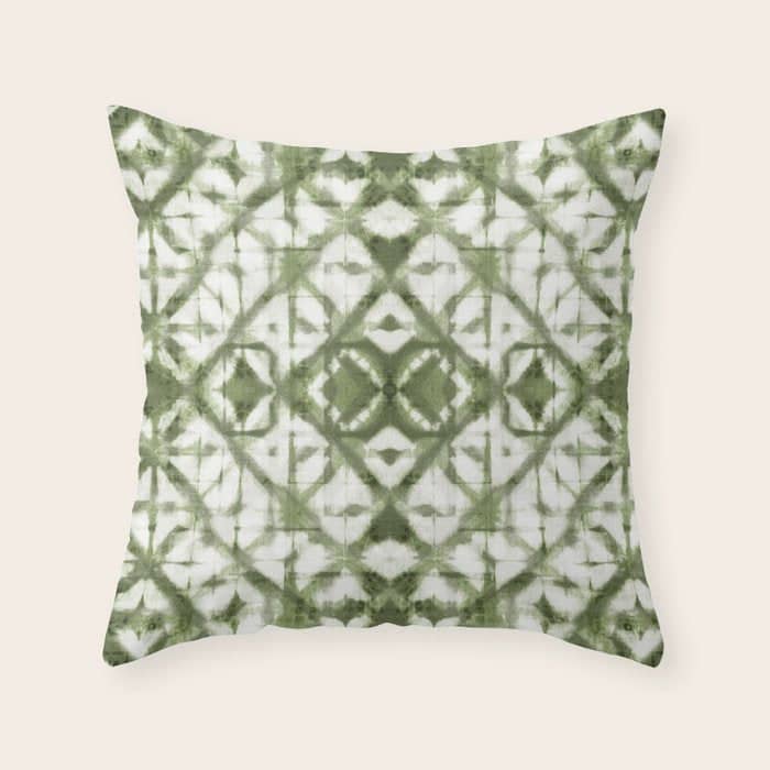 Shibori Olive Diamond Tie Dye Patetrn Throw Pillow