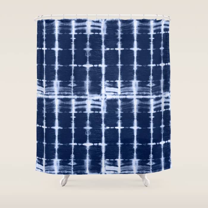 Shibori Itajime Indigo Square Pattern Shower Curtain