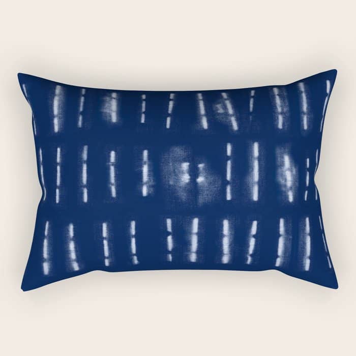 White Stripes Over Blue Shibori Tie Dye Pattern Rectangular Pillow