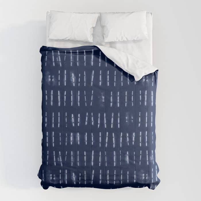 White Stripes Over Blue Shibori Tie Dye Pattern Comforter