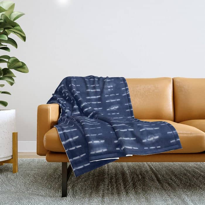 White Stripes Over Blue Shibori Tie Dye Pattern Throw Blanket
