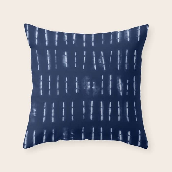 White Stripes Over Blue Shibori Tie Dye Pattern Throw Pillow