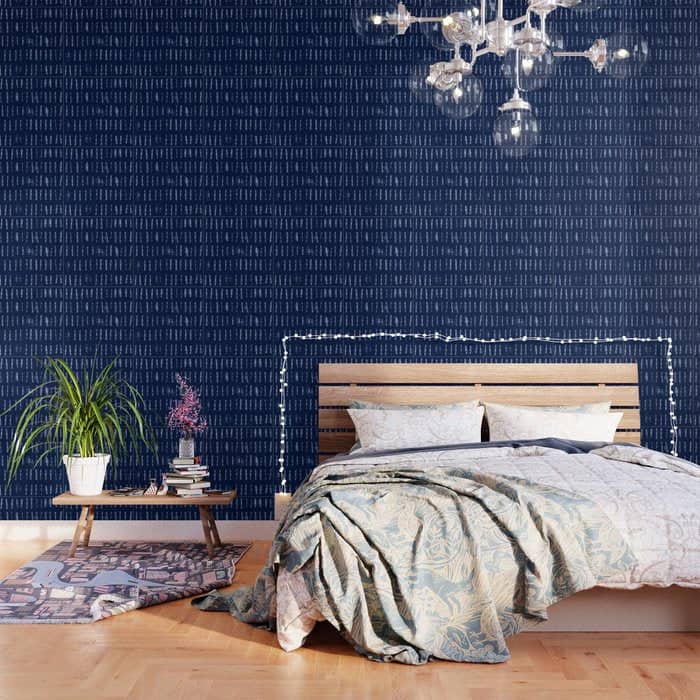 White Stripes Over Blue Shibori Tie Dye Pattern Wallpaper