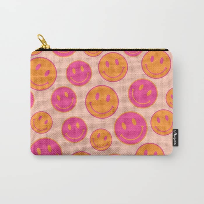Retro Groovy Smiley Face Poster - Pink And Orange 90s Vibes Carry All Pouch
