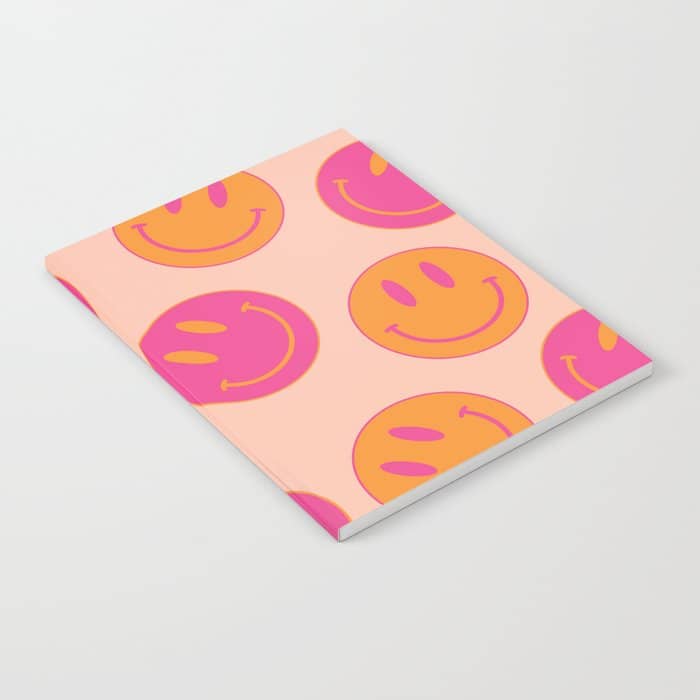 Retro Groovy Smiley Face Poster - Pink And Orange 90s Vibes Notebook