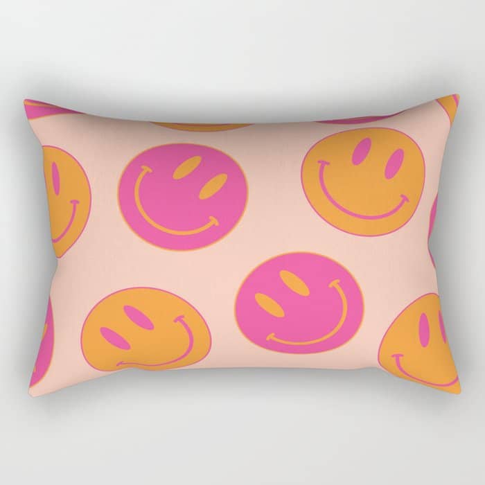 Retro Groovy Smiley Face Poster - Pink And Orange 90s Vibes Rectangular Pillow