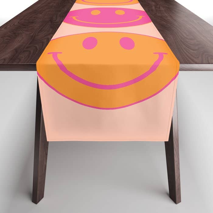 Retro Groovy Smiley Face Poster - Pink And Orange 90s Vibes Table Runner