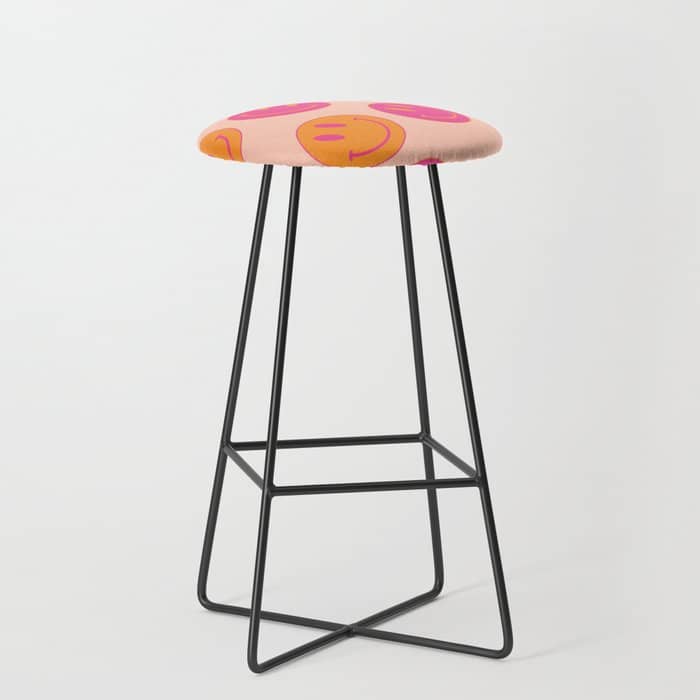 Retro Groovy Smiley Face Poster - Pink And Orange 90s Vibes Stool