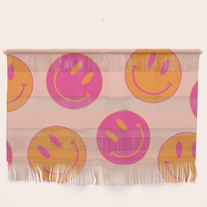 Retro Groovy Smiley Face Poster - Pink And Orange 90s Vibes Wall Hanging