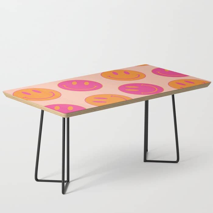 Retro Groovy Smiley Face Poster - Pink And Orange 90s Vibes Coffee Table