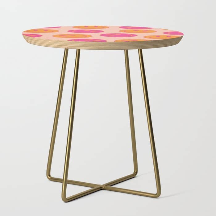 Retro Groovy Smiley Face Poster - Pink And Orange 90s Vibes Side Table