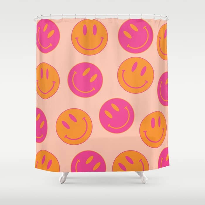 Retro Groovy Smiley Face Poster - Pink And Orange 90s Vibes Shower Curtain