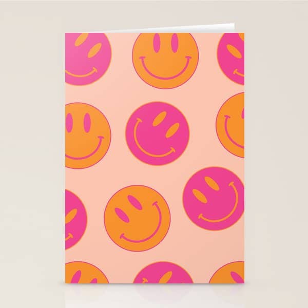 Retro Groovy Smiley Face Poster - Pink And Orange 90s Vibes Stationery Card