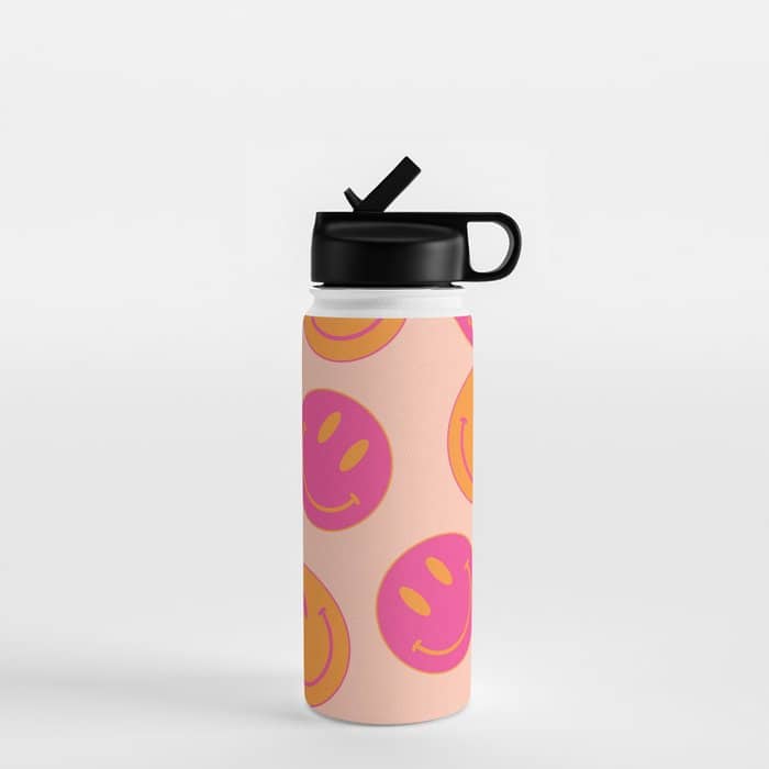 Retro Groovy Smiley Face Poster - Pink And Orange 90s Vibes Water Bottle