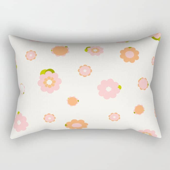 Peach Pink And Orange Flowers Pattern Rectangular Pillow