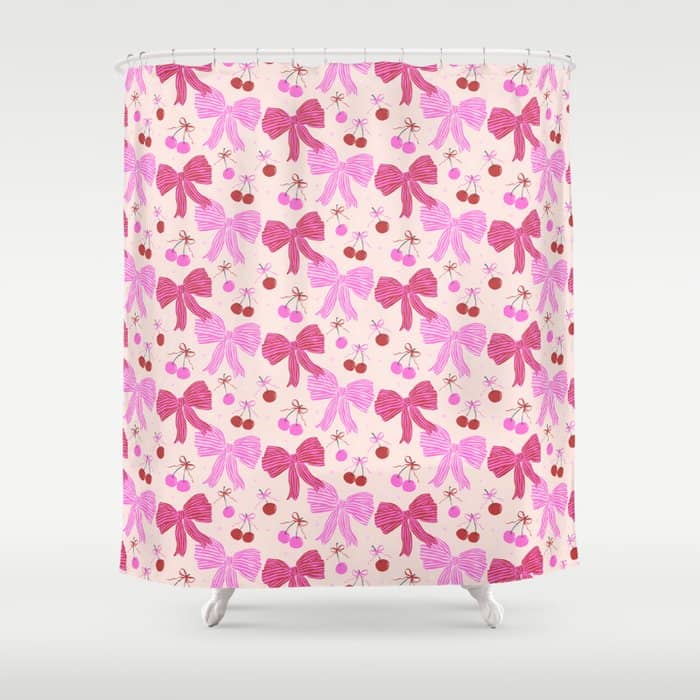 Striped Bows With Cherries  Shower Curtain