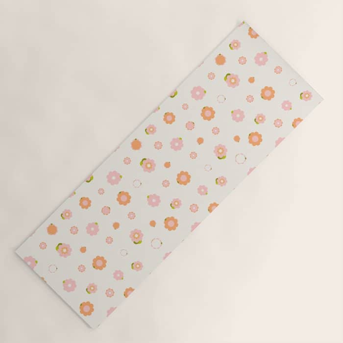 Peach Pink And Orange Flowers Pattern Yoga Mat
