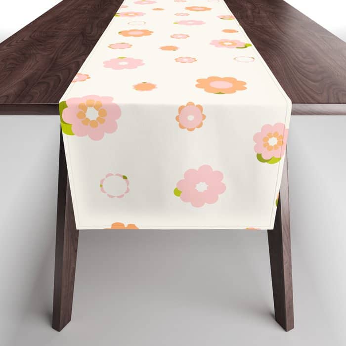 Peach Pink And Orange Flowers Pattern Table Runner